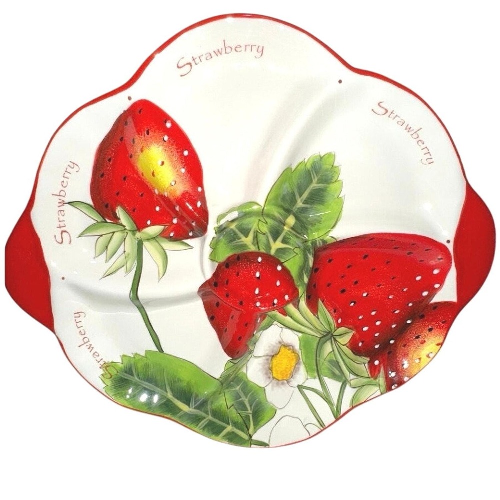 Hand Painted Pier One Strawberry Platter 16" x 15" READ DESCRIPTION